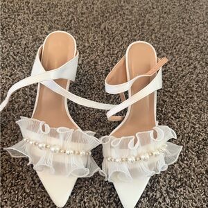 Elegant White Ruffle Heels